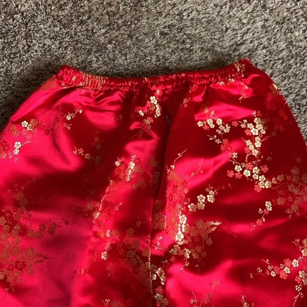 Vintage Double Peach 2 piece Asian outfit Size 10 Red and champagne color